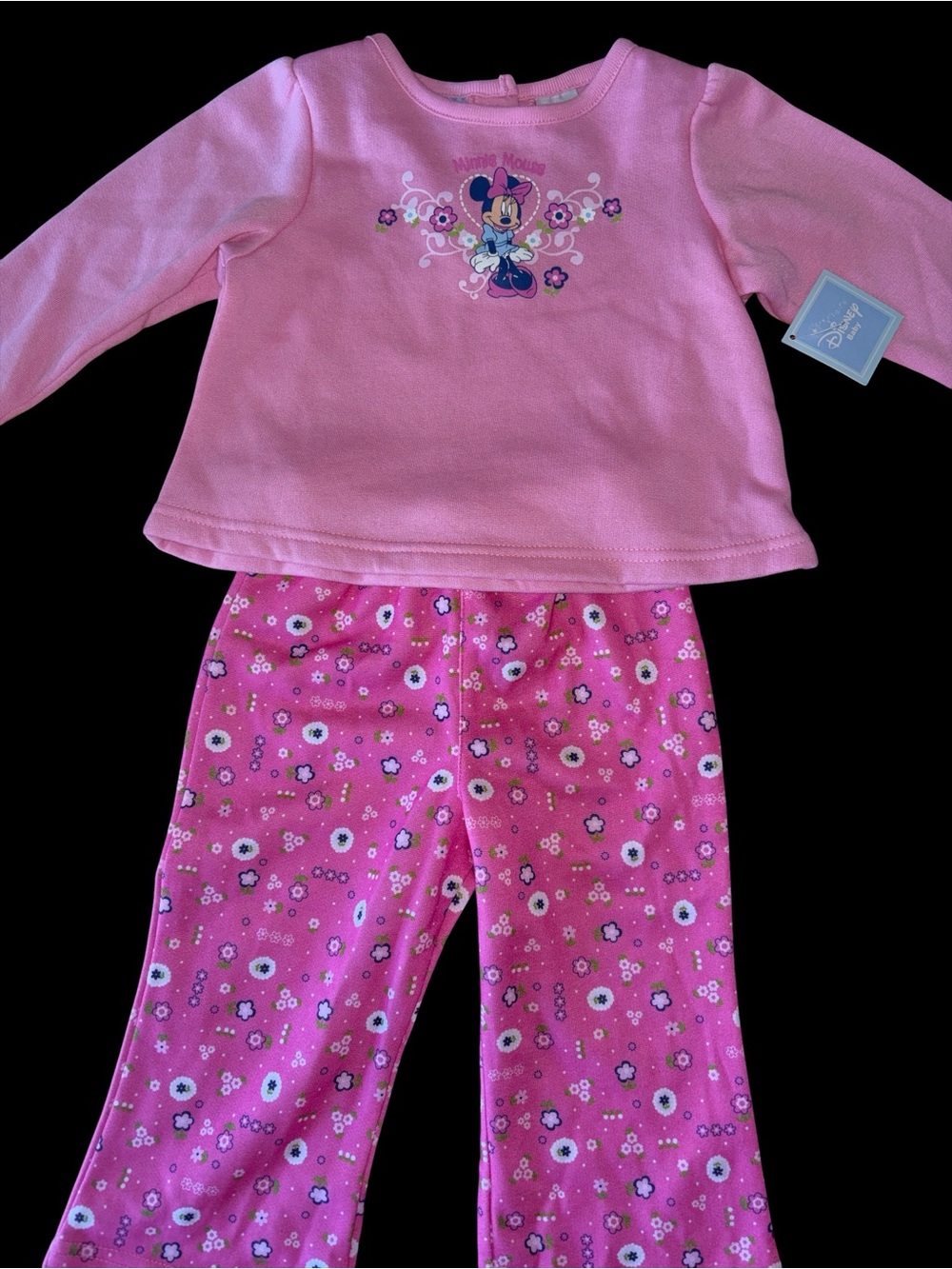 Vintage Kids Pink Minnie Mouse Floral Outfit NWT 18 Months